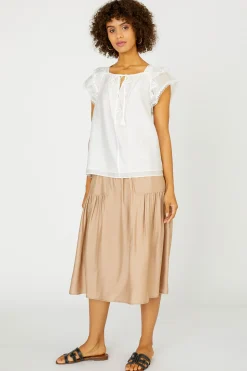 Current Air Peekaboo Flutter Sleeve Top WHITE Online