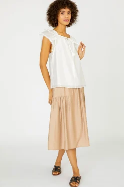 Current Air Peekaboo Flutter Sleeve Top WHITE Online