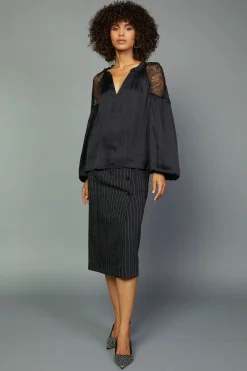 Current Air Peekaboo Lace Blouse BLACK Discount