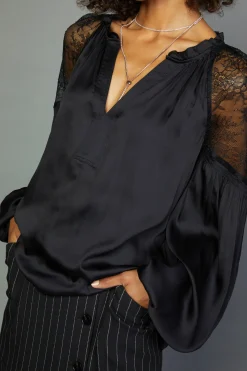 Current Air Peekaboo Lace Blouse BLACK Discount