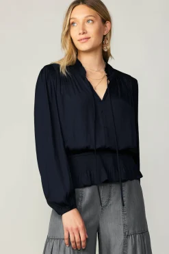 Current Air Peplum Collared Blouse BLACK Clearance