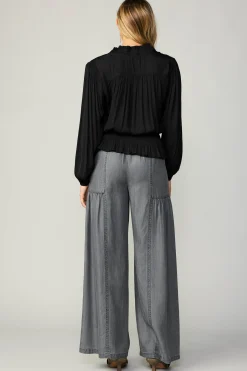 Current Air Peplum Collared Blouse BLACK Clearance