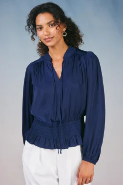 Current Air Peplum Collared Blouse NAVY Outlet