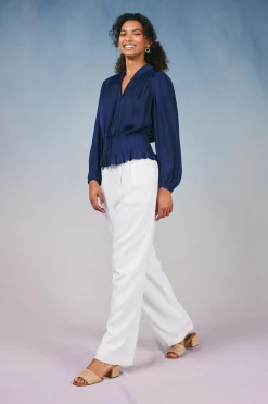 Current Air Peplum Collared Blouse NAVY Outlet