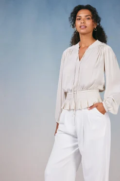 Current Air Peplum Collared Blouse ECRU Discount