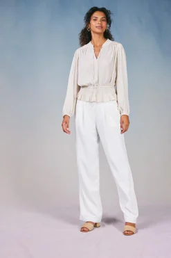 Current Air Peplum Collared Blouse ECRU Discount