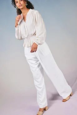 Current Air Peplum Collared Blouse ECRU Discount