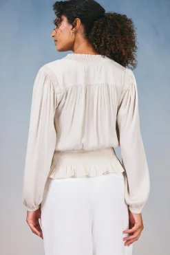 Current Air Peplum Collared Blouse ECRU Discount