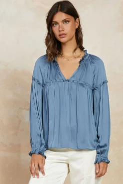 Current Air Picot Ruffled Blouse SLATEBLUE Hot