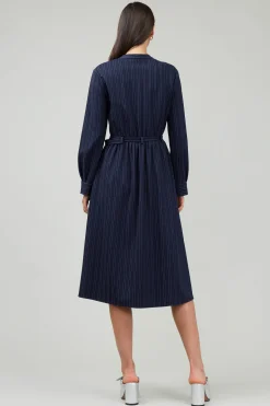 Current Air Pinstriped Buttondown Midi Dress NAVY Clearance