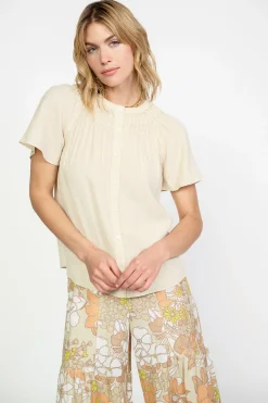 Current Air Pintucked Yoke Blouse LINEN Discount