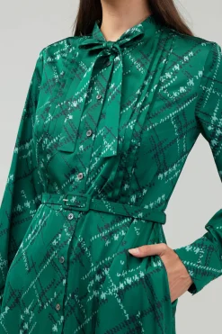 Current Air Plaid Pattern Midi Dress GREEN Online