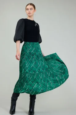 Current Air Plaid Pattern Midi Skirt GREEN New