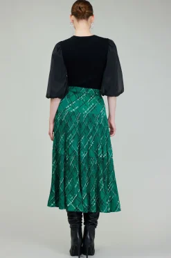 Current Air Plaid Pattern Midi Skirt GREEN New
