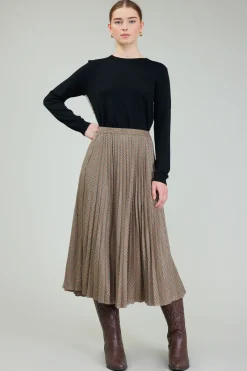 Current Air Plaid Pleated Midi Skirt CAMELMLT Hot