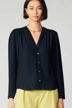 Current Air Pleat Detail Buttondown Shirt BLACK New