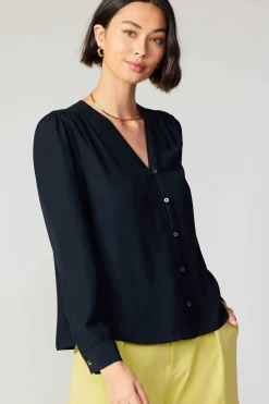 Current Air Pleat Detail Buttondown Shirt BLACK New