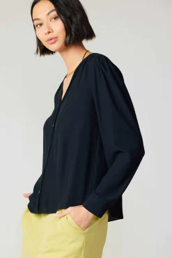Current Air Pleat Detail Buttondown Shirt BLACK New