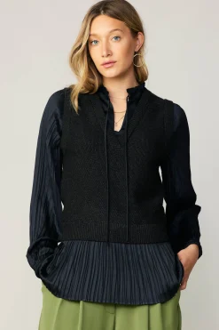 Current Air Pleated Blouse Sweater Vest BLACK Sale