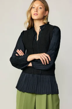 Current Air Pleated Blouse Sweater Vest BLACK Sale