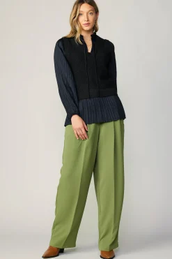 Current Air Pleated Blouse Sweater Vest BLACK Sale