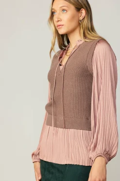 Current Air Pleated Blouse Sweater Vest DUSTYROSE Clearance