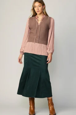 Current Air Pleated Blouse Sweater Vest DUSTYROSE Clearance