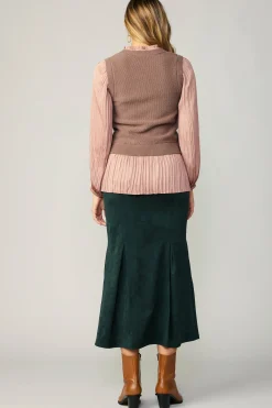 Current Air Pleated Blouse Sweater Vest DUSTYROSE Clearance