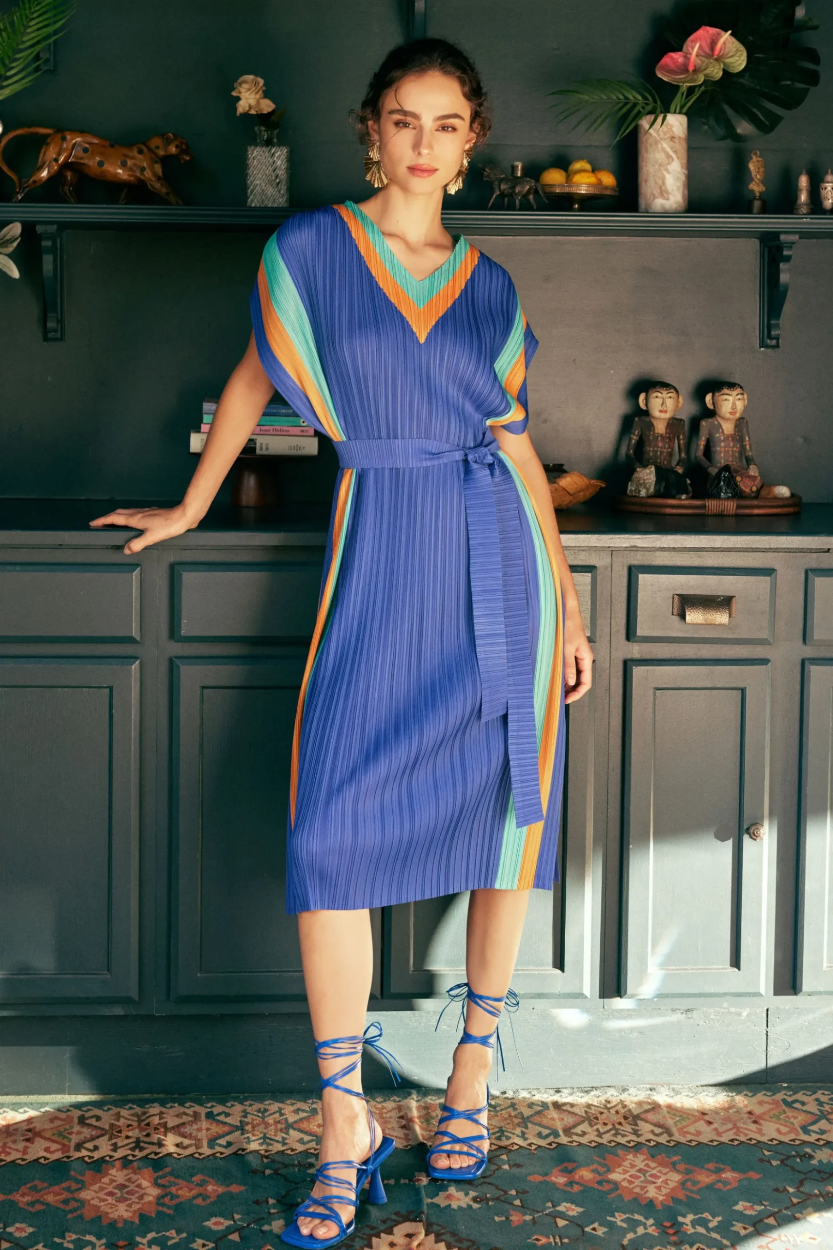 Current Air Pleated Border Kaftan Dress BLUE Sale
