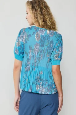 Current Air Pleated Botanical Top TURQUOISE Discount