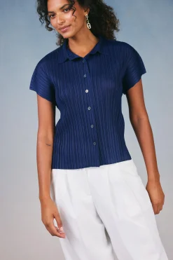 Current Air Pleated Button Down Top NAVY Online