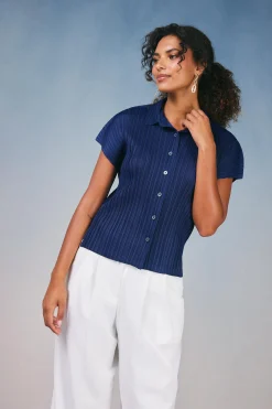 Current Air Pleated Button Down Top NAVY Online