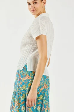 Current Air Pleated Button Down Top UNBLEACHED Best