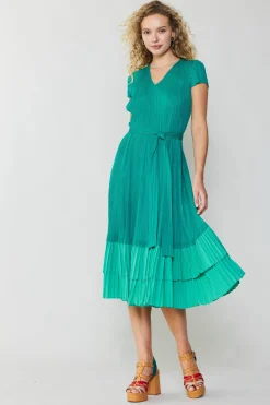 Current Air Pleated Colorblock Midi Dress TEAL Discount