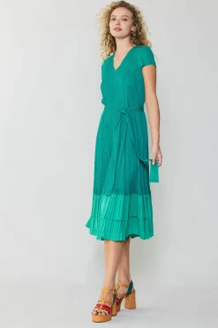 Current Air Pleated Colorblock Midi Dress TEAL Discount