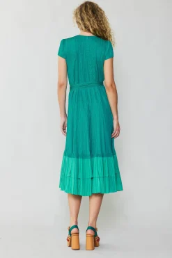Current Air Pleated Colorblock Midi Dress TEAL Discount