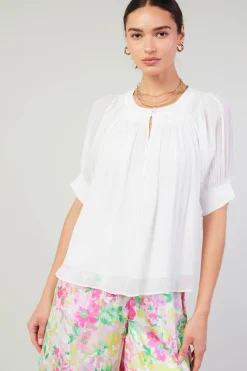 Current Air Pleated Cuff Blouse WHITE Clearance