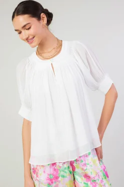 Current Air Pleated Cuff Blouse WHITE Clearance