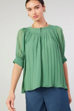 Current Air Pleated Cuff Blouse LEAFGREEN Outlet