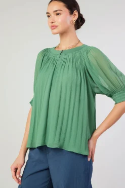 Current Air Pleated Cuff Blouse LEAFGREEN Outlet