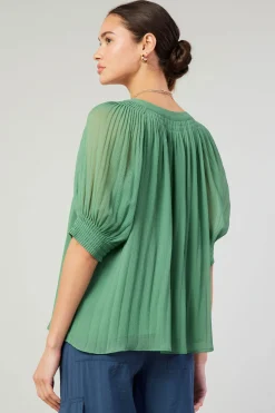 Current Air Pleated Cuff Blouse LEAFGREEN Outlet