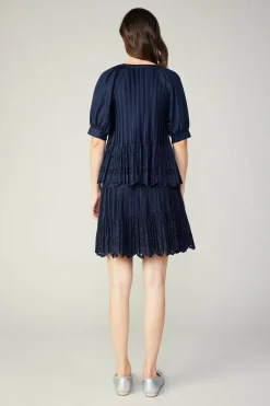 Current Air Pleated Eyelet Blouse DARKNAVY Fashion
