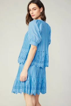 Current Air Pleated Eyelet Blouse BABYBLUE New