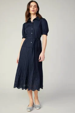 Current Air Pleated Eyelet Midi Dress DARKNAVY Discount