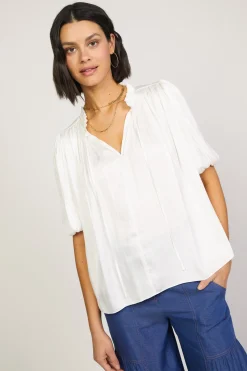Current Air Pleated Puff Sleeve Blouse WHITE New