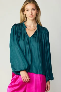 Current Air Pleated Puffed Sleeve Blouse DARKTEAL Online