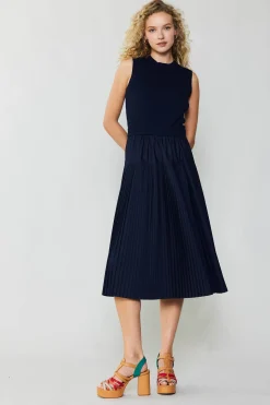 Current Air Pleated Skirt Sweater Dress NAVY Outlet