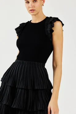 Current Air Pleated Skirt Sweater Dress BLACK Discount