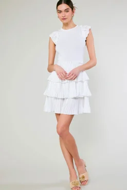 Current Air Pleated Skirt Sweater Dress WHITE Fashion
