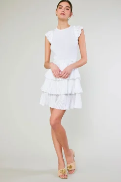 Current Air Pleated Skirt Sweater Dress WHITE Fashion